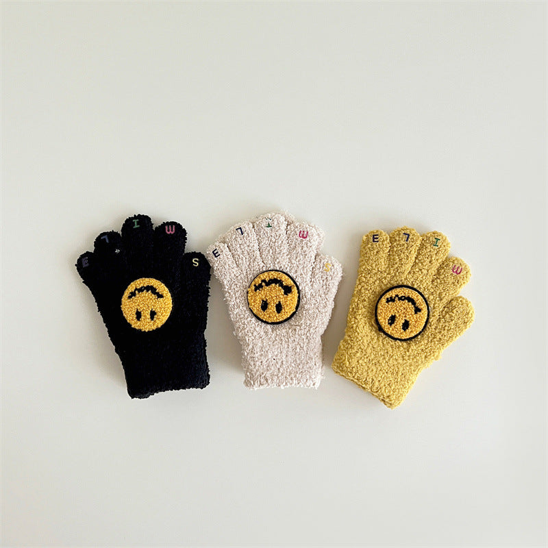 Smiling Face Children's Plush Gloves