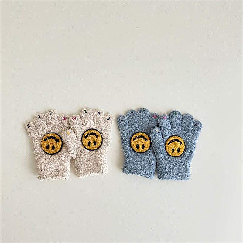 Smiling Face Children's Plush Gloves